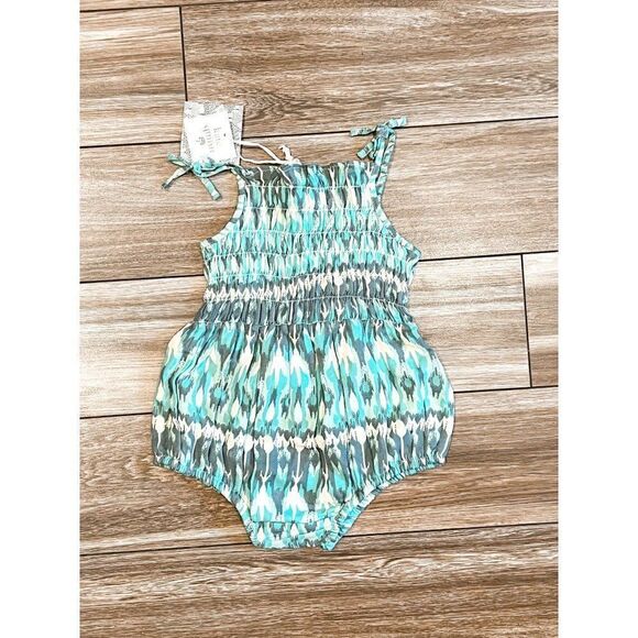 NWT! Kate Quinn Blue Ikat Smocked Bubble Romper, Size 18-24M - Picture 4 of 4